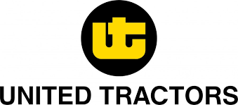 Logo of United Tractors company, stylized blue and white emblem