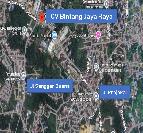 Map location of CV. Bintang Jaya Raya office at Jl. Projakal KM 5,5 No 61 RT 31, Kariangau – Balikpapan, Kalimantan Timur